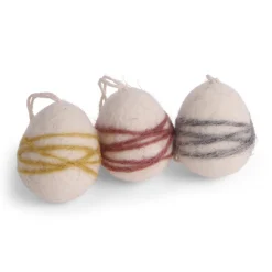 Eier mit Fäden Filz Osterdekoration Weiss 3er Set