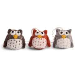 En Gry & Sif 3er Set Mini Eulen 3cm, Filz natur