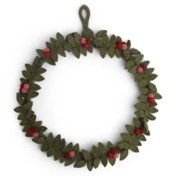 En Gry & Sif Kranz m. roten Beeren 30cm, Filz grün