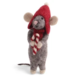 En Gry & Sif Maus Grau m. Zuckerstange 12cm, Filz