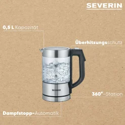 Severin Digitaler Mini Glas-Wasserkocher